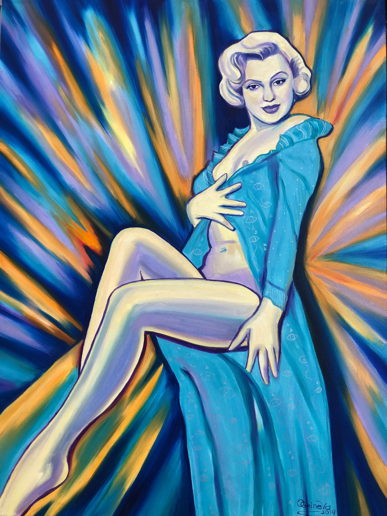 Original oil painting on canvas by Oksana Grineva (American - Ukranian 1965): Oksana Grineva Original oil painting on canvas. One of a kind original. Hand signed by the artist. 24 x 30 inches approx image size Includes certificate of authenticity. Custom framed. This work was p