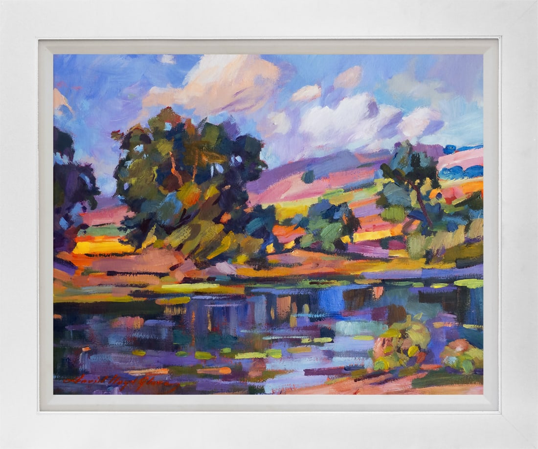 David Lloyd Glover (American 1949) Reflections of Lake Hemet Hand Embellished Painting Limited (1 of 1)