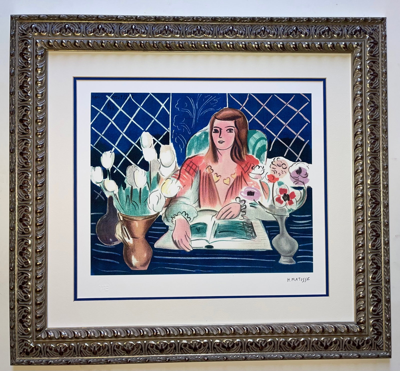Henri Matisse (French 1869-1954) Limited Edition on paper has official Paris Editions stamp.: Henri Matisse (French 1869-1954) Exquisite recreation in a Limited Edition on paper. Plate signed. The Paris Editions embossed stamp is in the lower left. Henri Matisse. Approx 24x20 inches profession