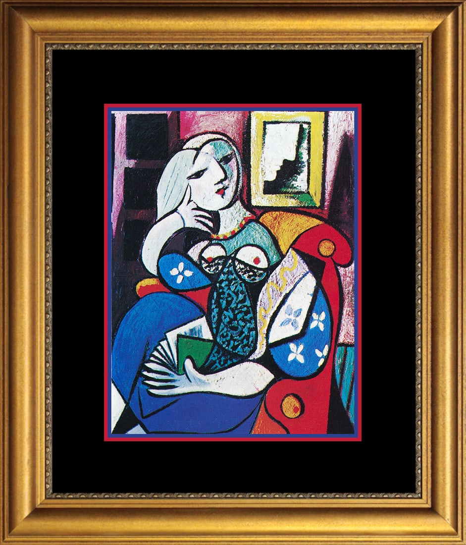Pablo Picasso (Spanish 1881-1973) Lithograph Collection Domaine Limited Edition Woman with a book: Pablo Picasso (Spanish 1881-1973) Lithograph Collection Domaine Limited Edition Woman with a book Pablo Picasso Lithograph after Picasso Collection Domaine Approx 18x22 inches. Custom framed. Includes