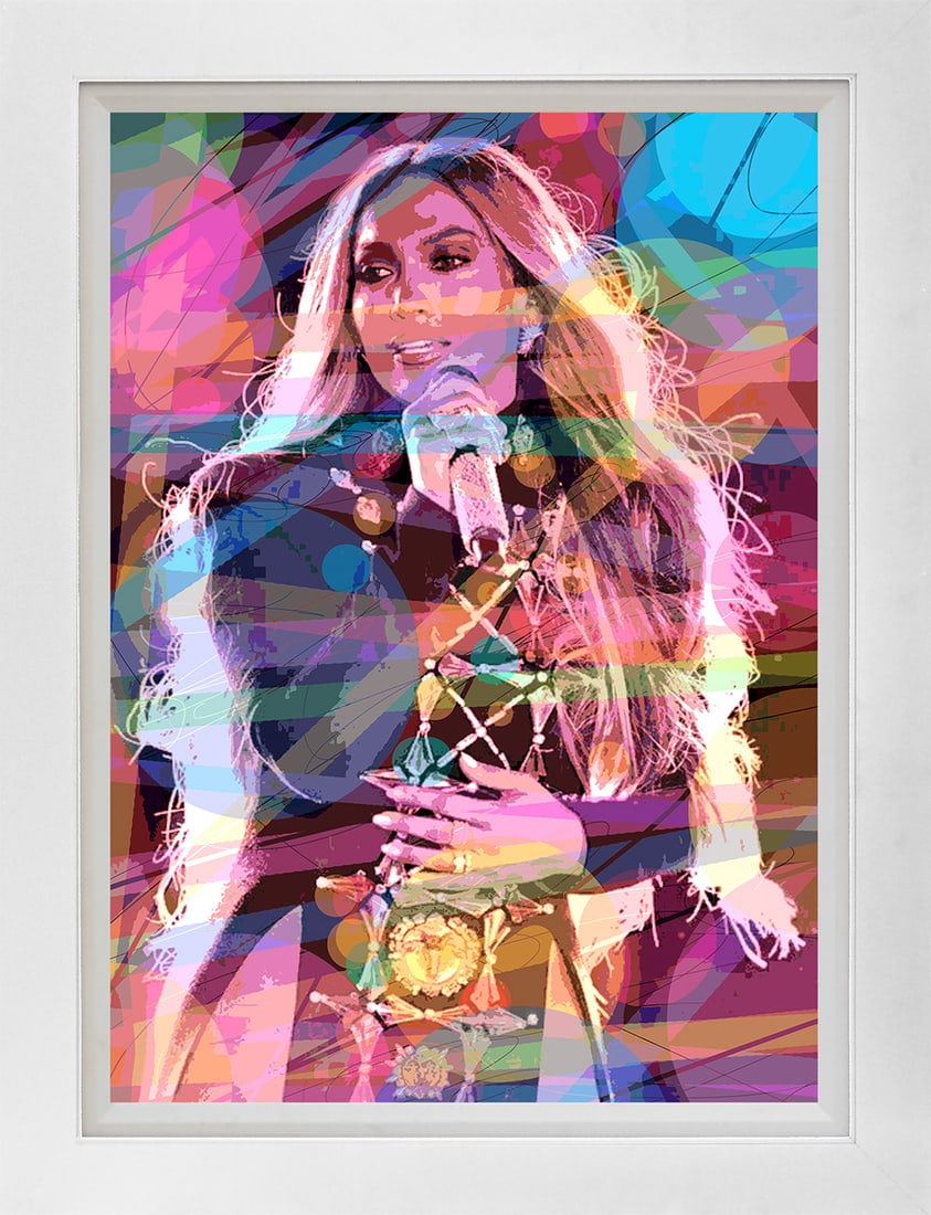 David Lloyd Glover (American 1949) Jennifer Lopez Hand Embellished Painting on canvas David Lloyd: Jennifer Lopez Limited Edition Hand Embellished Painting on canvas by David Lloyd Glover Hand signed by the artist. On canvas image size. Approx image size 18x24 inches. Custom framed and includes cer