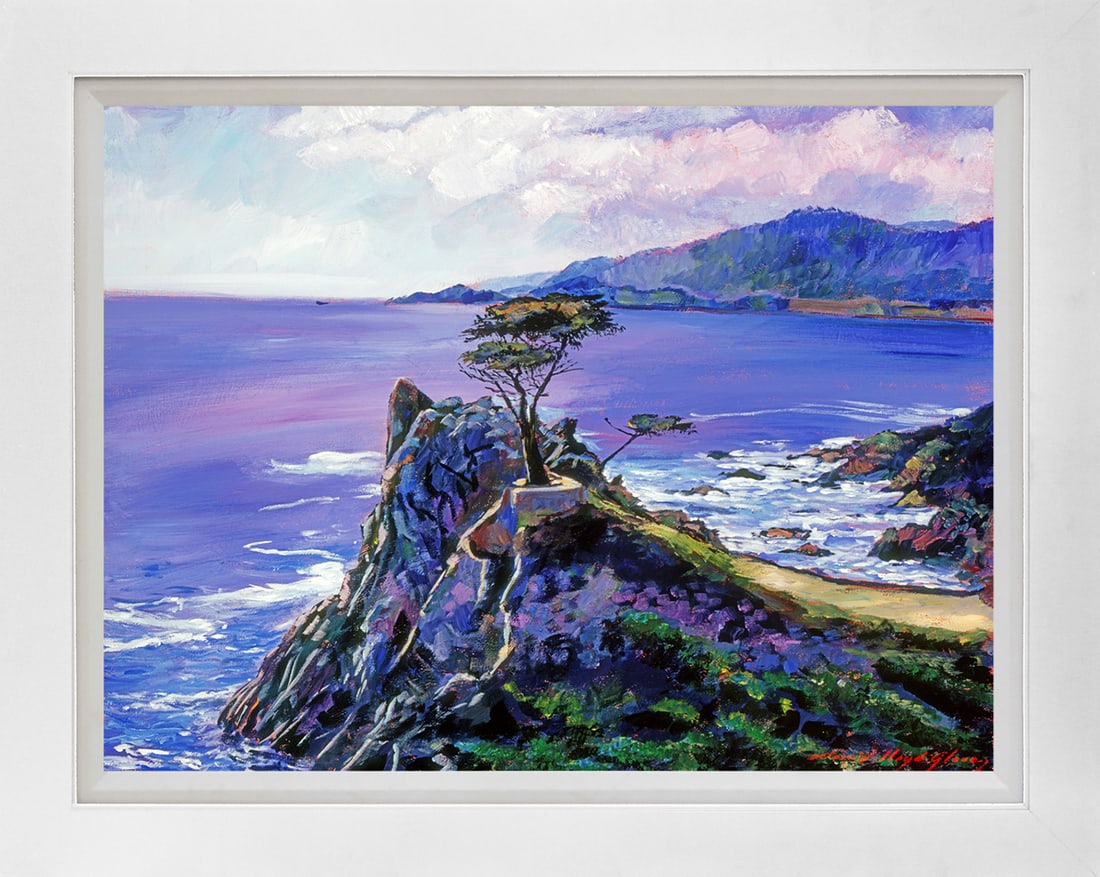 David Lloyd Glover (American 1949) Cypress Point Monterey by David Lloyd Glover Hand Embellished: Hand Embellished Painting on canvas by David Lloyd Glover Hand signed by the artist. On canvas image size. Approx image size 18x24 inches. Custom framed and includes Certificate. This work was purchas