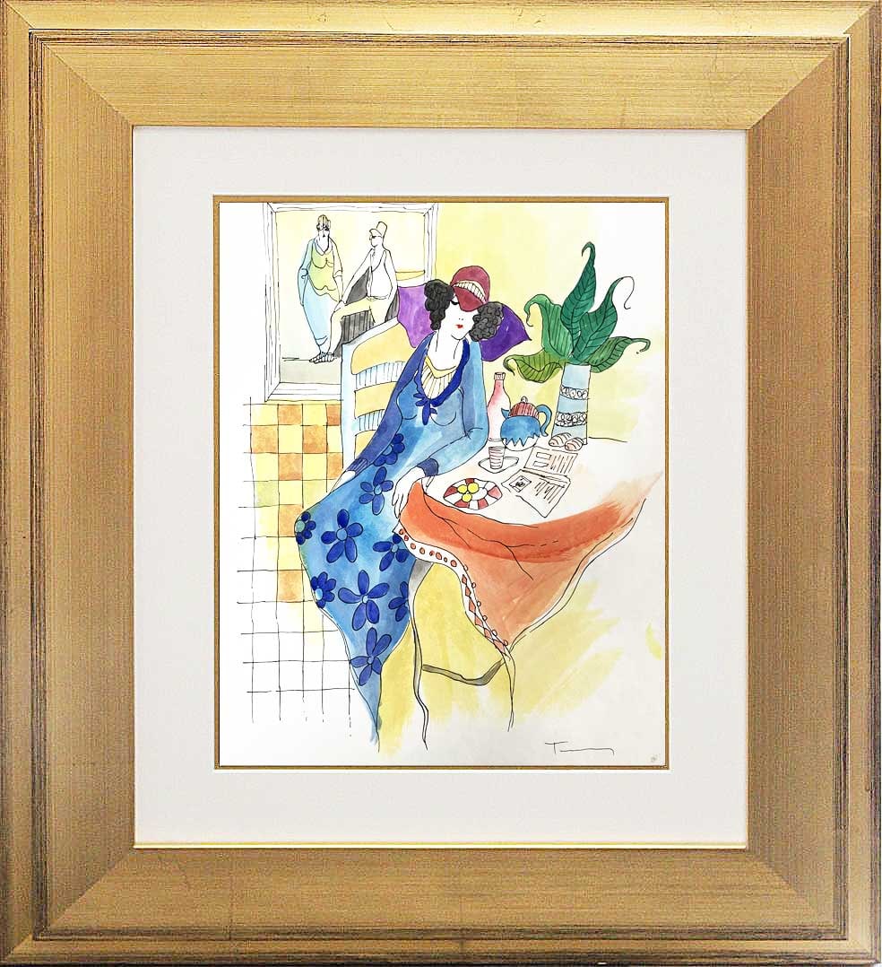 Tarkay (Israeli, 1935-2012) Original Watercolor Painting by Tarkay: Tarkay (Israeli, 1935-2012) Original Watercolor PaintingTarkay Original Watercolor Painting One of a kind original Hand signed by the artist. Custom framed. Includes Certificate. Approx 22 x20 inches.