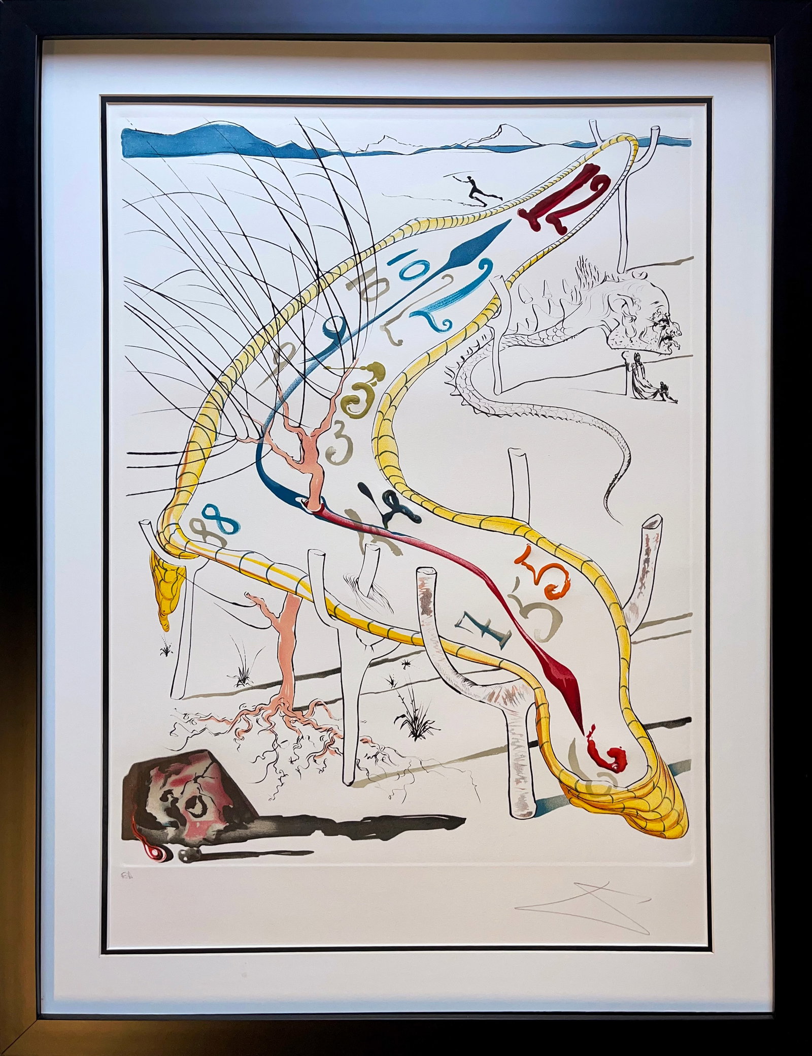 Salvador Dali (Spanish 1904-1989) Limited Edition Lithograph Hand signed and numbered Numbered E: Salvador Dali (Spanish 1904-1989) Limited Edition Hand signed and numbered Numbered E A Soft Watches The Field Catalog shows the size of this graphic to be:Image Size 29 1/2" x 21 1/2"Paper Size 38 1/