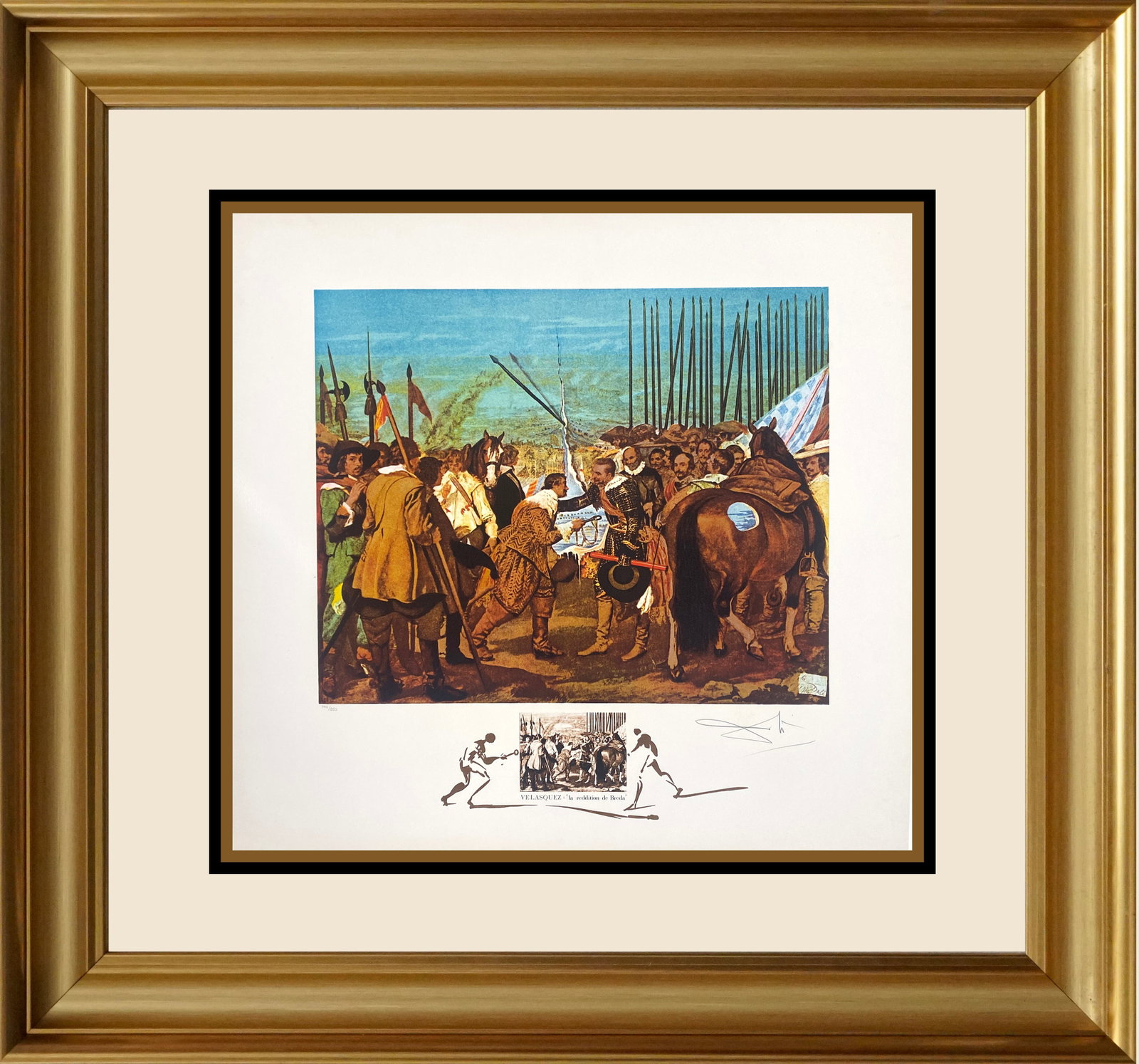Salvador Dali (Spanish 1904-1989) Velasquez Reddition de Breda from Changeas in Great Masterpieces: Salvador Dali (Spanish 1904-1989) Velasquez Le Reddition de Breda from Changes in Great Masterpieces 1974. Original Lithograph with Remarque. Limited Edition Hand signed and numbered. Approx 30x24 cus