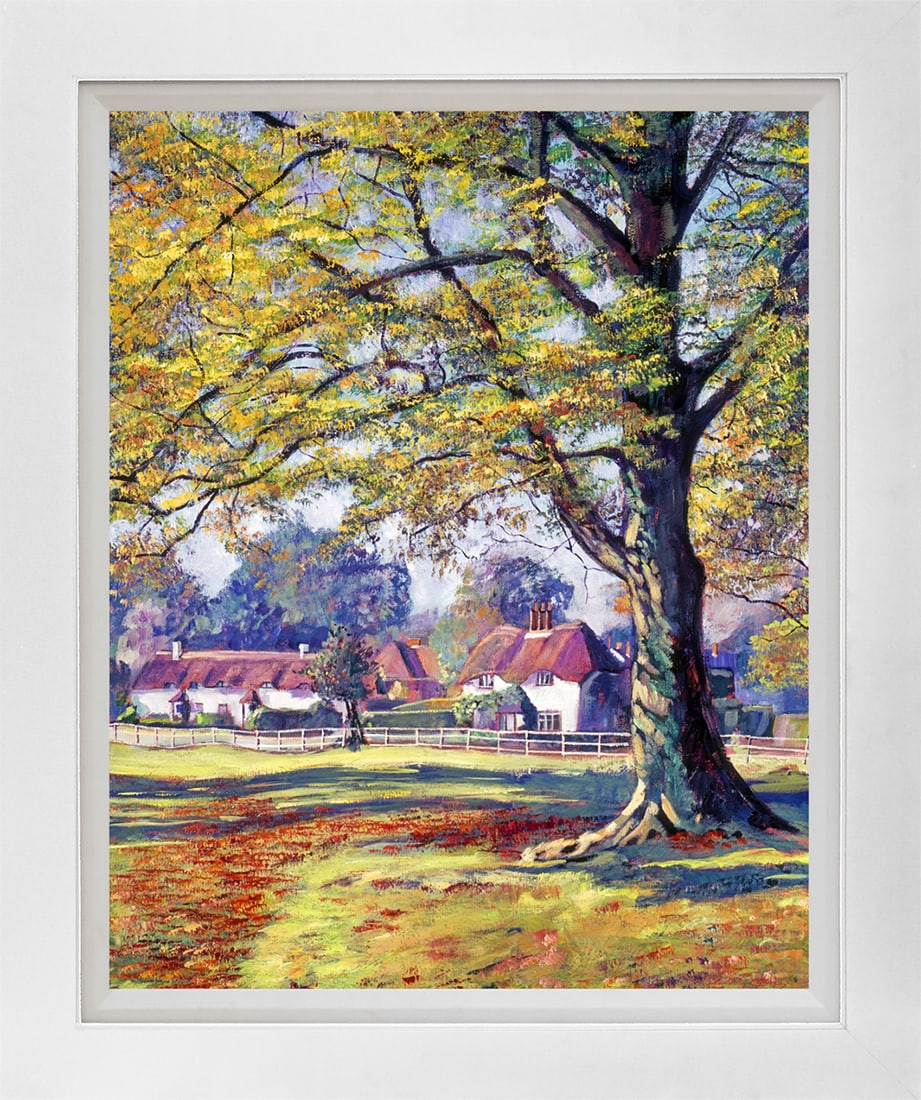 David Lloyd Glover (American 1949) English Village Hand Embellished Painting by David Lloyd Glover: Hand Embellished Painting on canvas by David Lloyd Glover Hand signed by the artist. On canvas image size Approx image size 18x24 inches Custom framed and includes certificate. This work was purchased