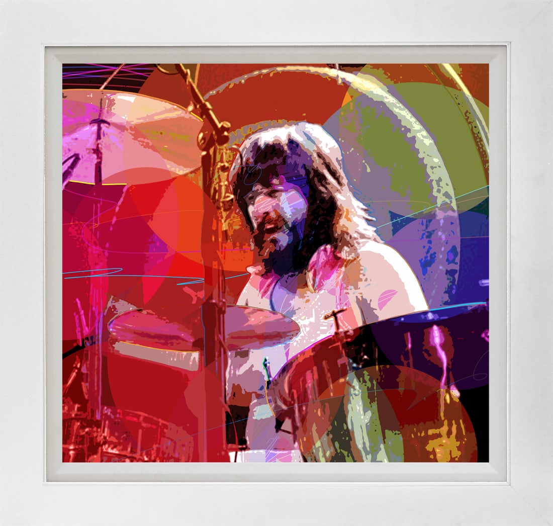 David Lloyd Glover (American 1949) John Bonham Bonzo Hand Embellished Painting on canvas by David: John Bonham Bonzo Hand Embellished Painting on canvas by David Lloyd Glover Hand signed by the artist. On canvas image size Approx image size 18x24 inches. Custom framed and includes certificate. This