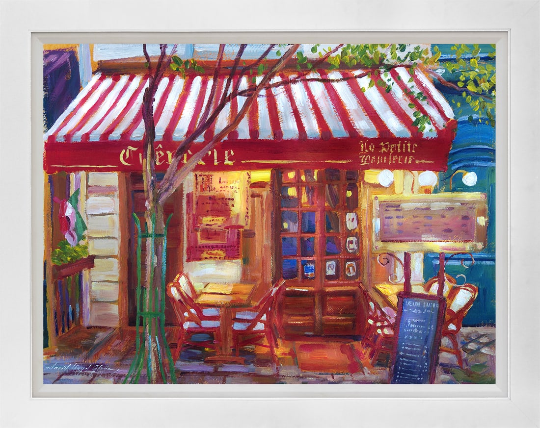 David Lloyd Glover (American 1949) Le Petite Bistro Hand Embellished Painting on canvas by David (1 of 1)