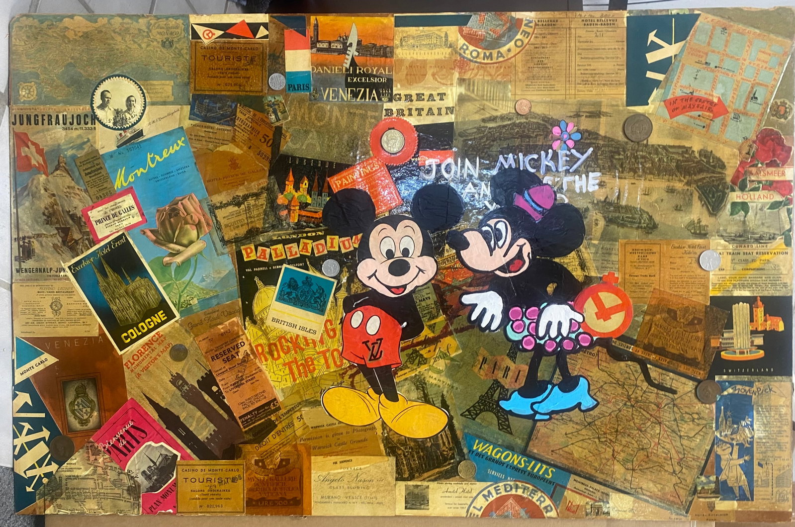 Minnie Mouse & Mickey In Love With Touring The World. Just The Two of Us!: Art Chorny Original Painting on canvas 34x24i nches Hand signed by the artist One of a kind original. Custom framed included. Includes certificate from artist. Art Artwork Artist.