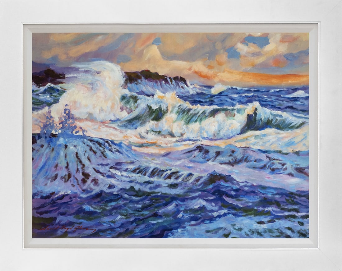 David Lloyd Glover (American 1949) Blue Storm Sea Mixed Media Original canvas David Lloyd Glover: Blue Storm Sea Mixed Media Original canvas David Lloyd Glover Hand signed by the artist. On canvas image size Approx image size 18 x 24 inches Custom framed and includes certificate Art Artwork Artist