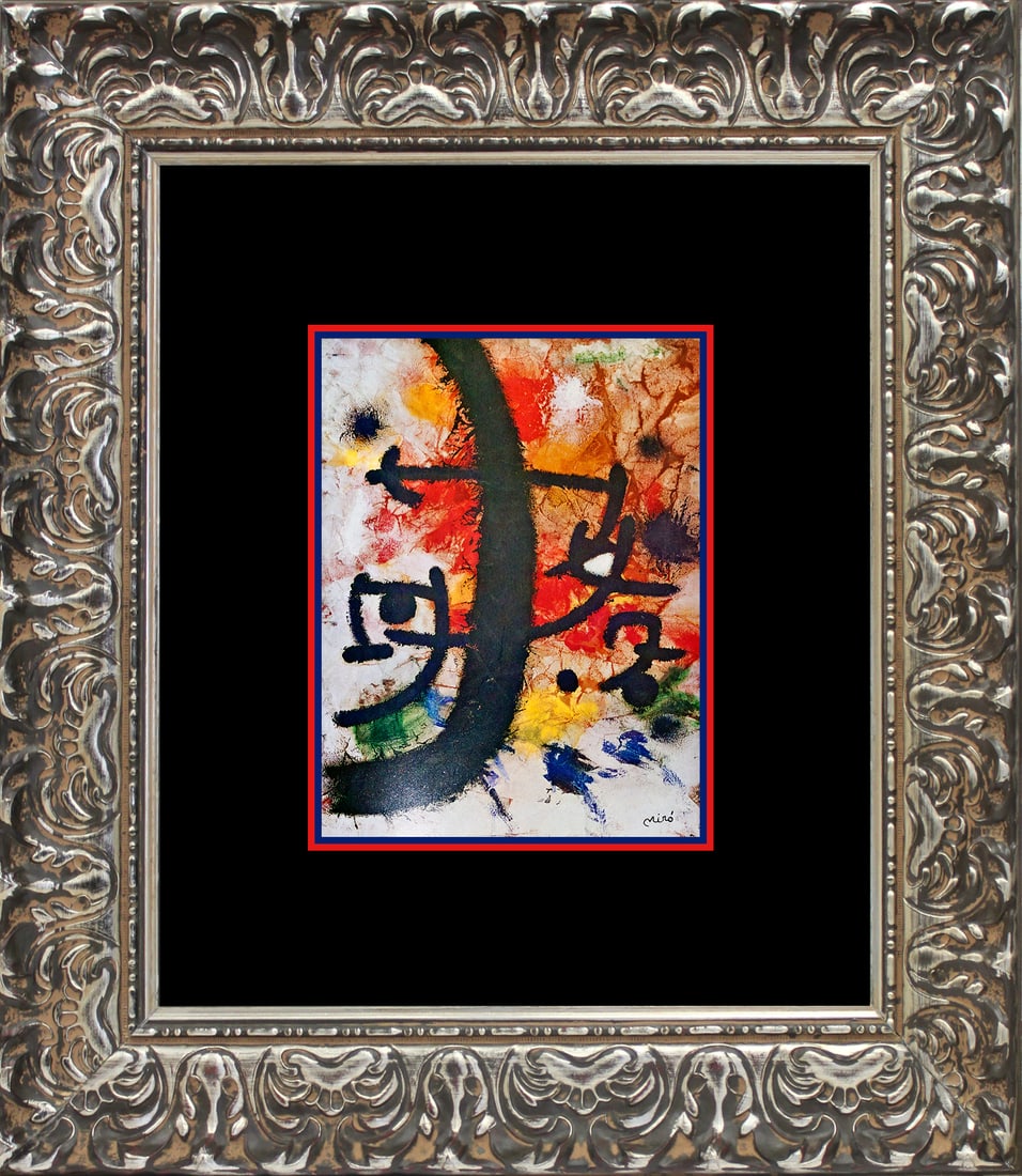 Joan Miro (Spanish 1893-1983) Color Plate Lithograph 1968: Joan Miro (Spanish 1893-1983) Lithograph 1968. Approx 18 x 24 inches. Includes Certificate of Authenticity. Professionally framed. Art Artwork Artist.