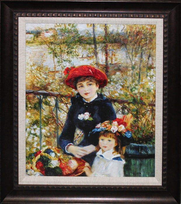 Pierre Renoir (French 1841-1919) - Limited Edition Hand embellished painting on canvas-The Two: Pierre Renoir (French 1841-1919) The Two Sisters Hand Embellished Painting Limited-Edition ink on archival canvas. The signature is in the plate. Includes Certificate of documentation Approx. 26x30. C