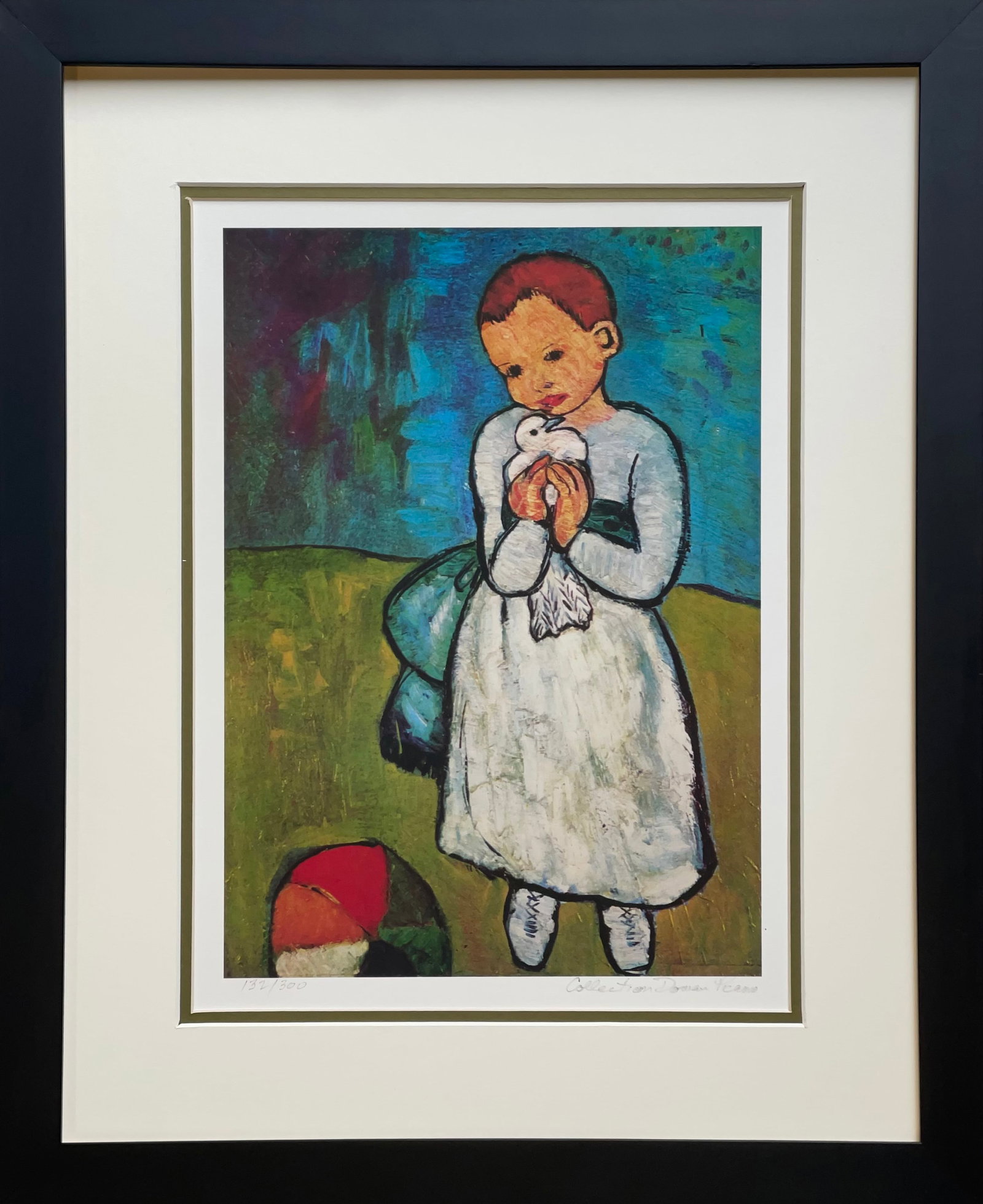 Pablo Picasso (Spanish 1881-1973) Limited Edition Collection Domaine Lithograph: Child Holding Dove Pablo Picasso (Spanish 1881-1973) Limited edition Lithograph Custom framed. Estate signed. From the Collection Domaine Picasso. Includes Certificate of Authenticity. Approx. 24x28. 