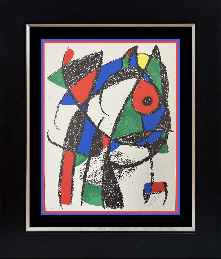 Joan Miro (Spanish 1893-1983) Lithograph Hand signed 1975: Joan Miro (Spanish 1893-1983) Lithograph Hand signed 1975 Joan Miro Hand Signed Lithograph. 1975 This lithograph is hand signed by the artist. Approx 24x22 inches and includes documentation. Custom fr