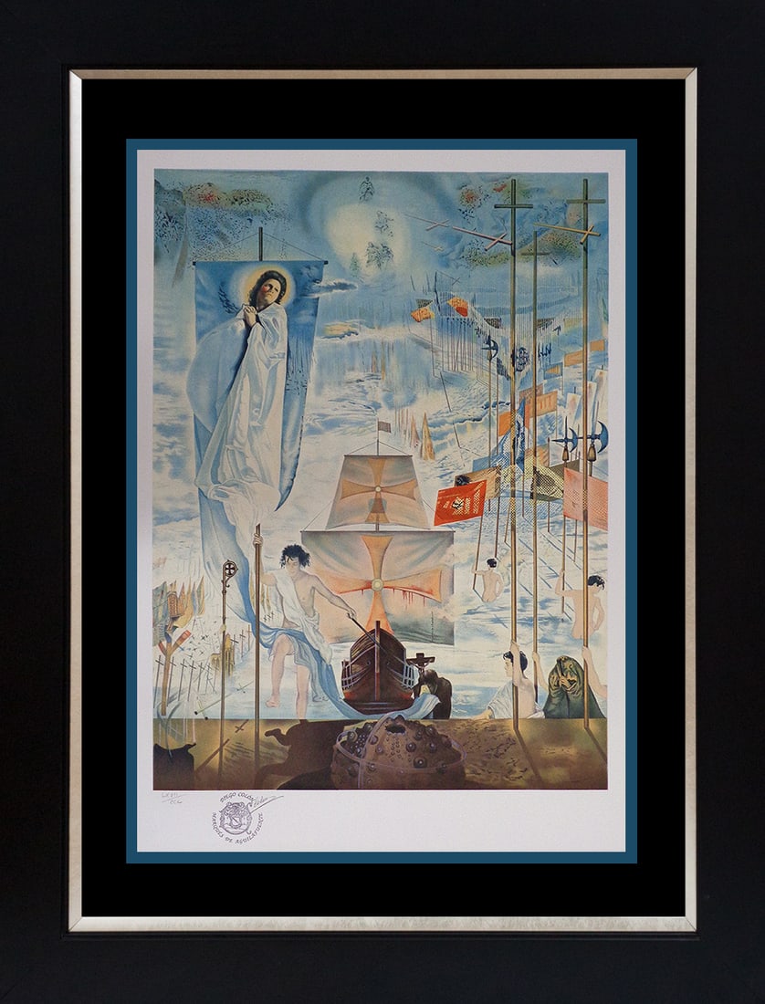 Salvador Dali (Spanish 1904-1989) Discovery of America Lithograph Limited Edition: Salvador Dali (Spanish 1904-1989) Discovery of America Lithograph. Hand signed and numbered. Image size is Approx 24x30 inches. Includes certificate of authenticity. Professionally framed. Limited Edi