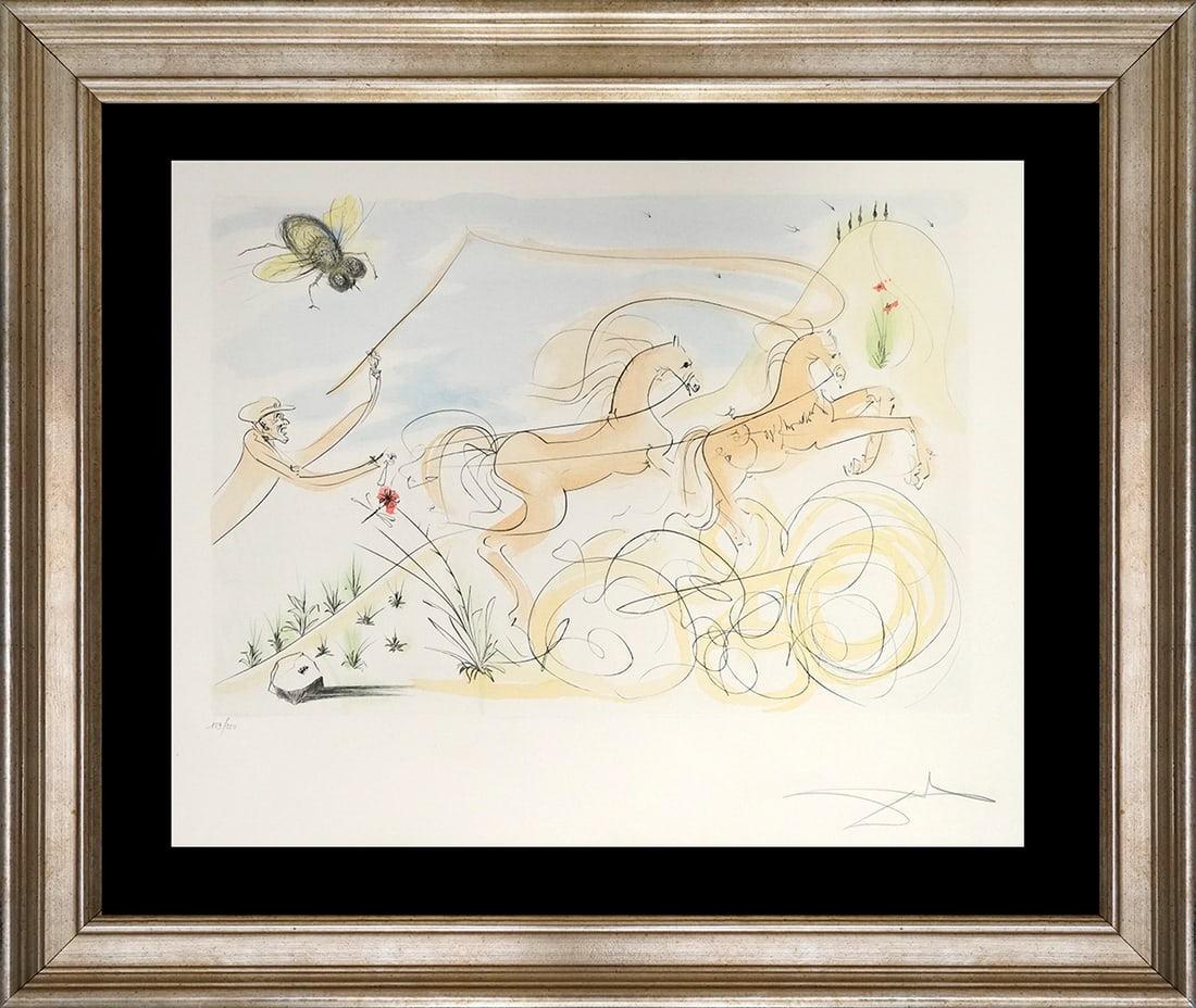 Salvador Dali (Spanish 1904-1989) Limited Edition Original Lithograph Fables Hand signed and: Salvador Dali (Spanish 1904-1989) Fables Original Lithograph Limited Edition Hand signed and numbered. Includes documentation and is custom framed. Approx 23 x 18 inches image size. Art Artwork Artist