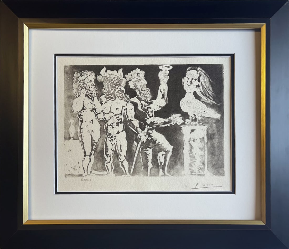 Pablo Picasso (Spanish 1881-1973) lithograph 300 in the limited edition with museum official stamp: Pablo Picasso (Spanish 1881-1973) Lithograph from 1990-1992 Suite Vollard. Authorized by the Picasso Family. Each piece is numbered from an edition of 300, and includes the museum stamp on the back wi