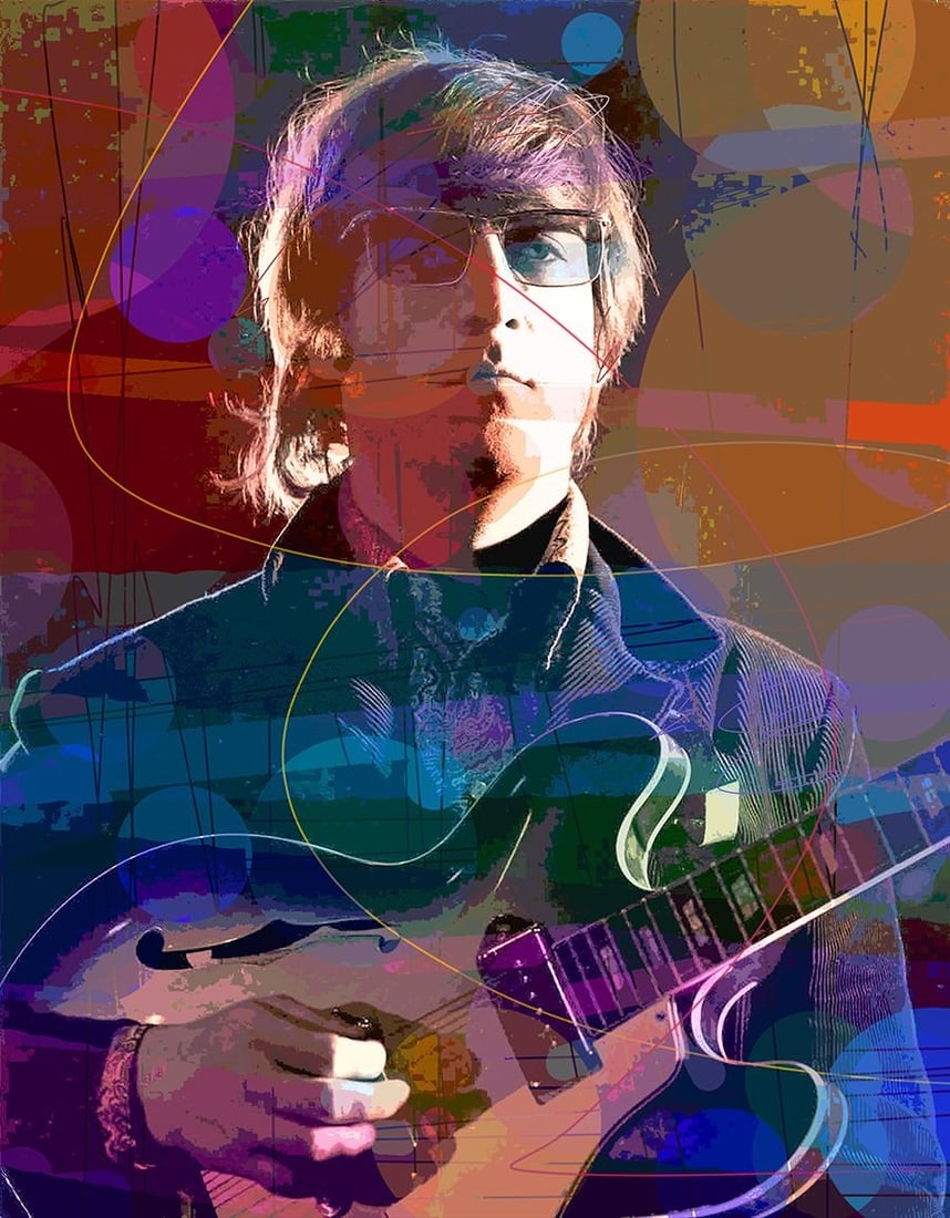 David Lloyd Glover (American 1949) John Lennon Rain Hand Embellished Painting canvas by David Lloyd: Hand Embellished Painting on canvas Hand signed by the artist David Lloyd Glover On canvas. Approx image size 24 x18 inches Custom framed and includes certificate This work was purchased directly from