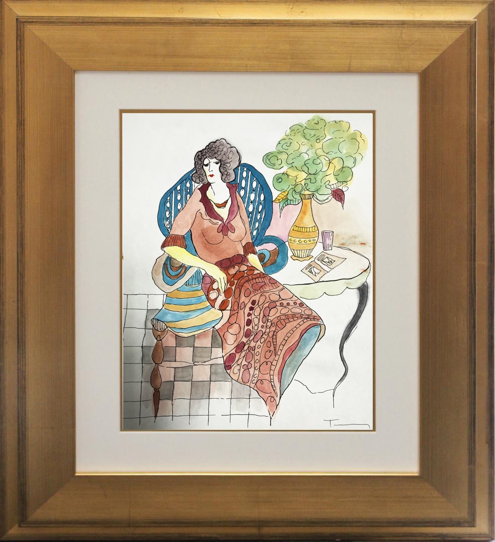 Tarkay (Israeli, 1935-2012) Original Watercolor Painting (1 of 1)