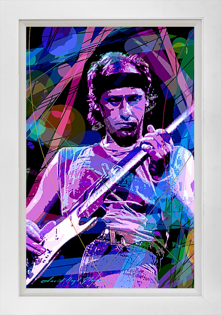 David Lloyd Glover (American 1949) Knopler Stratocaster by David Lloyd Glover Limited Edition Hand: Mark Knopfler Stratocaster Hand Embellished Painting Limited edition on canvas by David Lloyd Glover Hand signed by the artist. On canvas image size. Approx image size 18x24 inches Custom framed and i