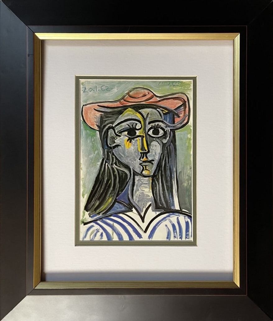 Pablo Picasso (Spanish 1881-1973) color plate lithograph from 1974 Collection Domaine: 1974 Pablo Picasso (Spanish 1881-1973) Color Plate Lithograph Approx. 20 x 24 inches. Professionally framed. Collection Domaine. Includes documentation Art Artwork Artist.