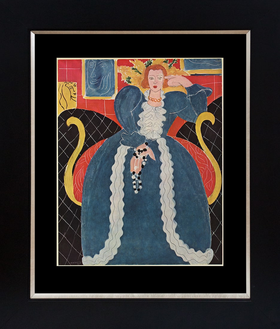 Henri Matisse (French 1869-1954) Lady in Blue Color Plate Lithograph: Henri Matisse (French 1869-1954) Lady in Blue Color Plate Lithograph. Approx 24x20 inches. Custom framed. Includes certificate. Art Artwork Artist.
