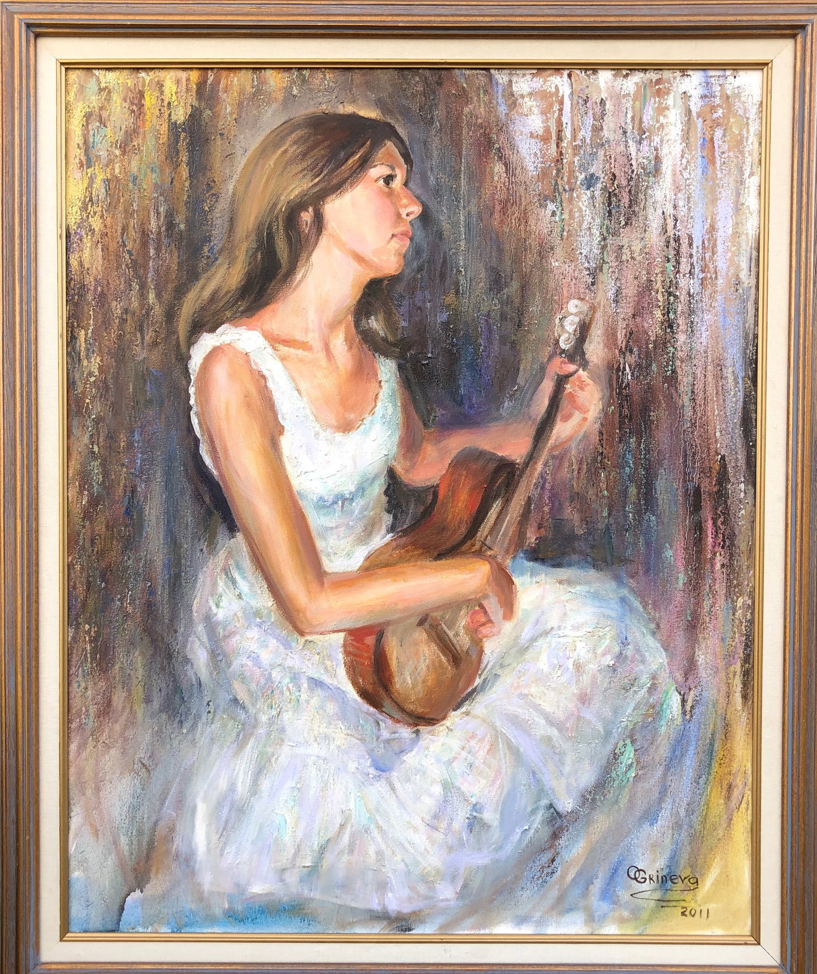 Original oil painting on canvas by Oksana Grineva (American - Ukranian 1965): Oksana Grineva Original oil painting on canvas. One of a kind original. Hand signed by the artist. 24 x 36 inches approx image size Includes certificate of authenticity. Custom framed. This work was p