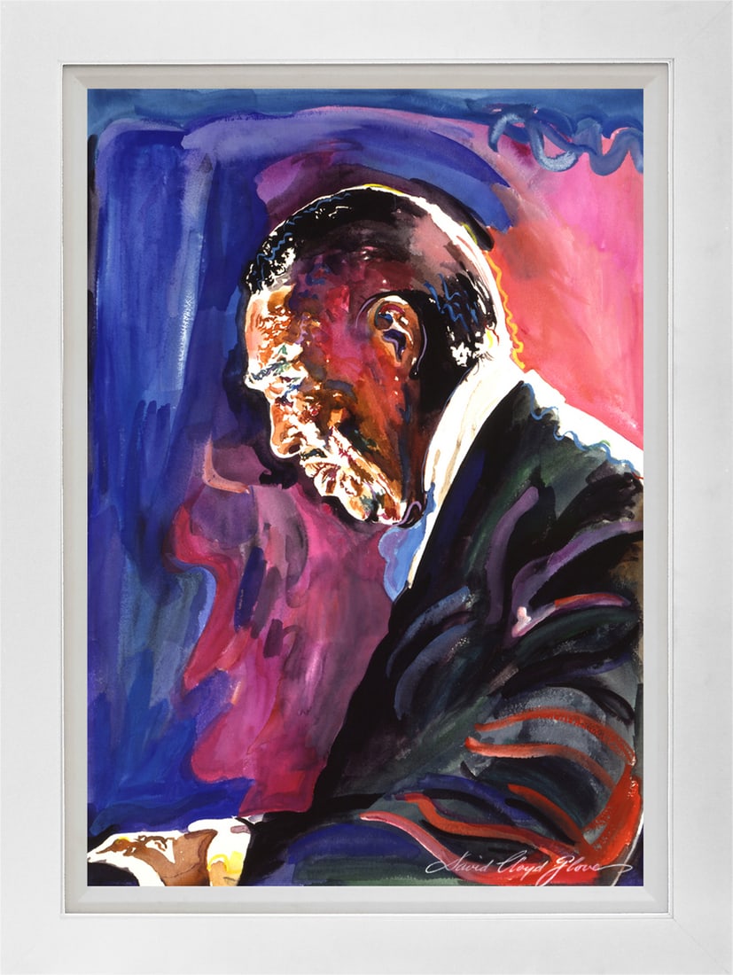 David Lloyd Glover (American 1949) Indigo Mood Duke Ellington Hand Embellished Painting on canvas: Davic Lloyd Glover Indigo Mood Duke Ellington Hand Embellished Painting on canvas by David Lloyd Glover. Hand signed by the artist. On canvas image size. Approx image size 18x24 inches. Custom framed 