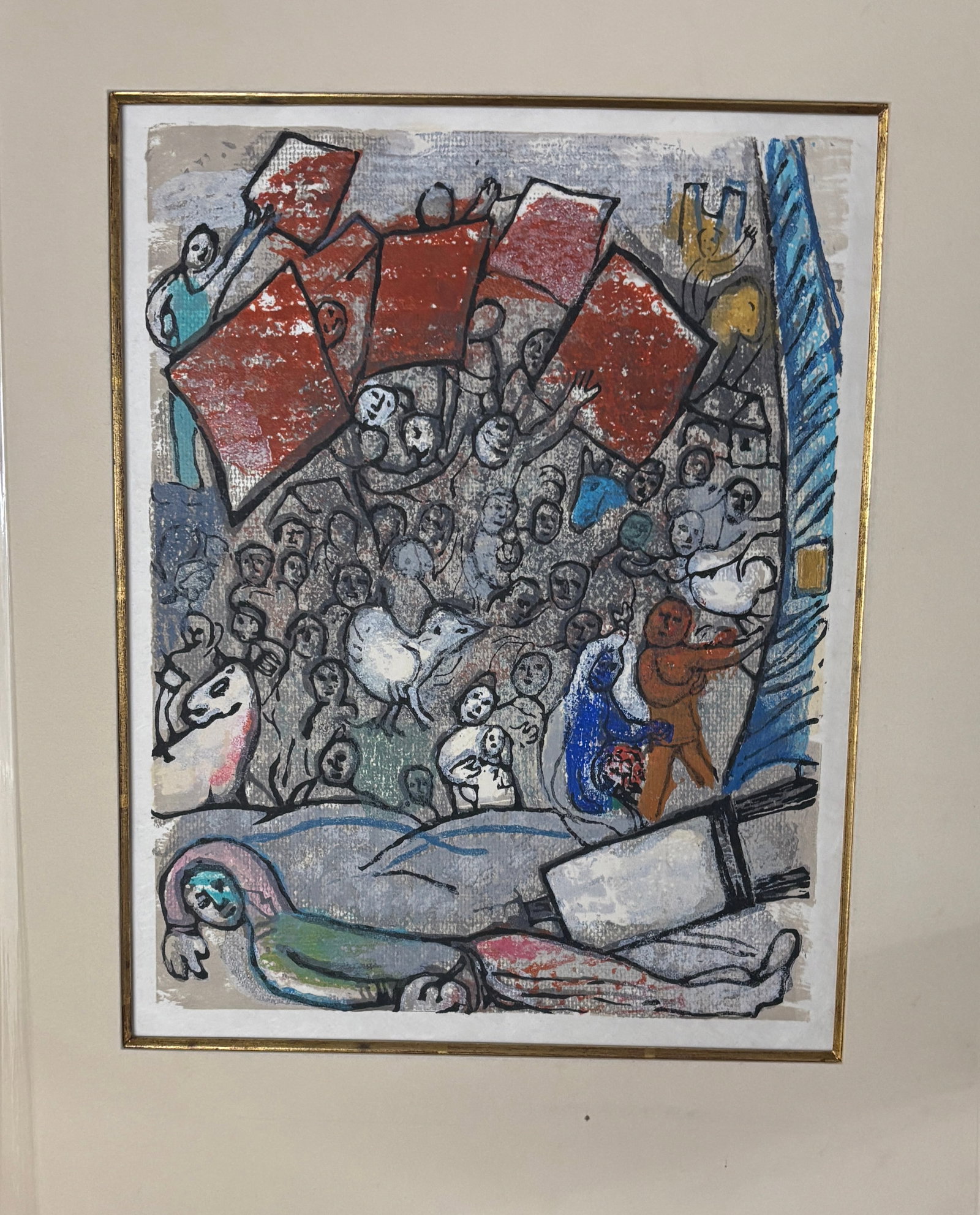 Marc Chagall (Russian-French 1887-1985) Wood Cut 1970: Marc Chagall (Russian-French 1887-1985) Wood Cut 1970 Marc Chagall Wood Cut 1970 Approx 14x12 image size Custom framed Includes documentation. Art Artwork Artist.
