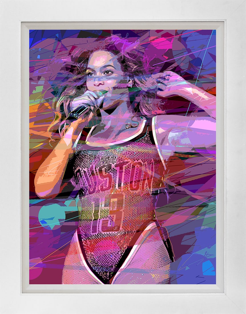 David Lloyd Glover (American 1949) Beyonce Hand Embellished Painting on canvas David Lloyd Glover: Beyonce Hand Embellished Painting on canvas by David Lloyd Glover Hand signed by the artist. On canvas image size. Approx image size 18x24 inches. Custom framed and includes certificate. This work was