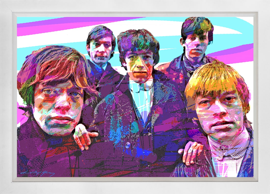 David Lloyd Glover (American 1949) The Rolling Stones 1964 Mixed Media Original Painting on canvas: Mixed Media Original Painting on canvas David Lloyd Glover. One of a kind. Hand signed by the artist. On canvas. Approx image size 24 x18 inches Custom framed and includes certificate. This work was p