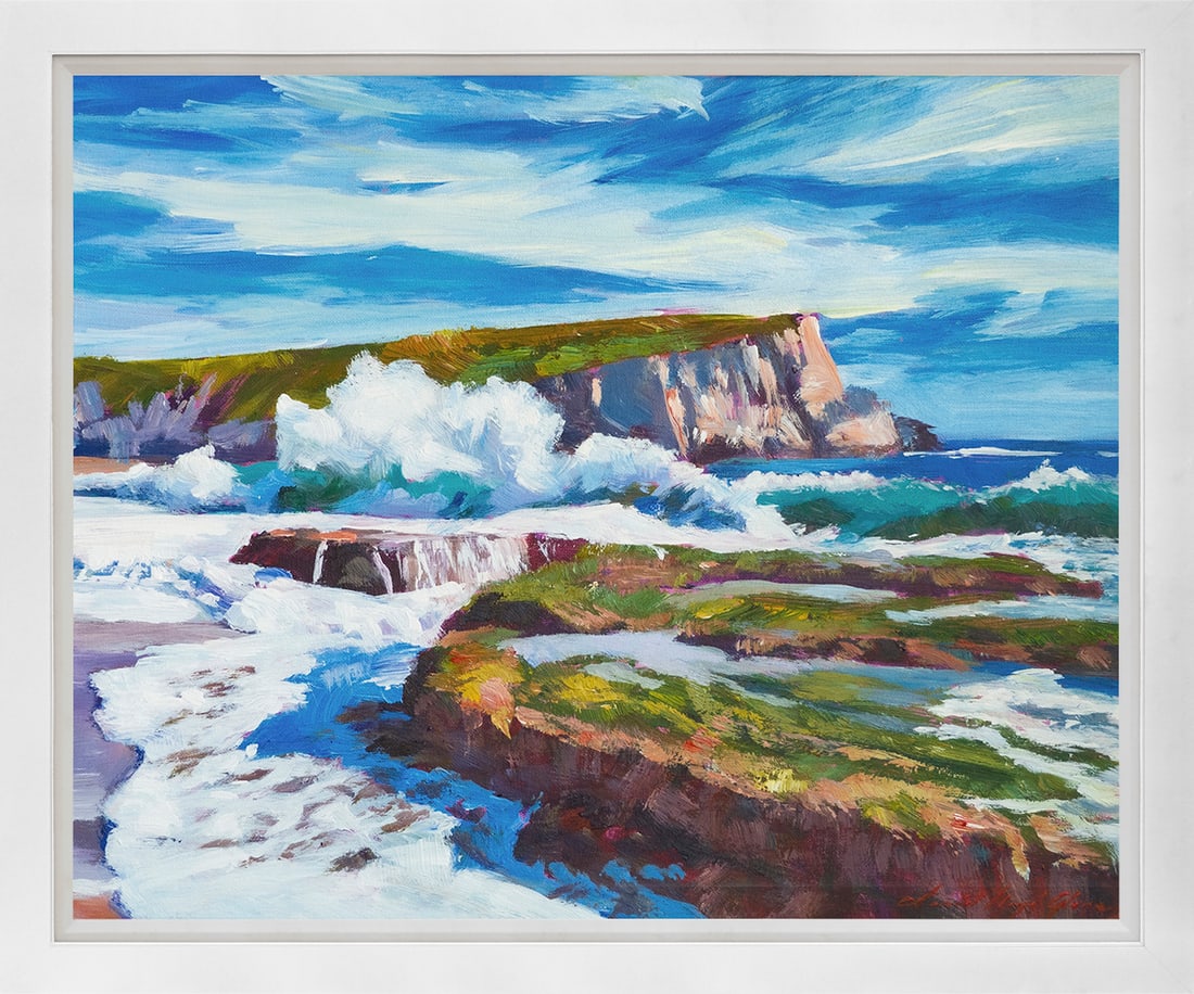 David Lloyd Glover (American 1949) Beach at Big Sur Mixed Media Original Painting on canvas by David: Mixed Media Original Painting on canvas David Lloyd Glover. One of a kind. Hand signed by the artist. On canvas. Approx image size 24 x18 inches Custom framed and includes certificate. This work was p
