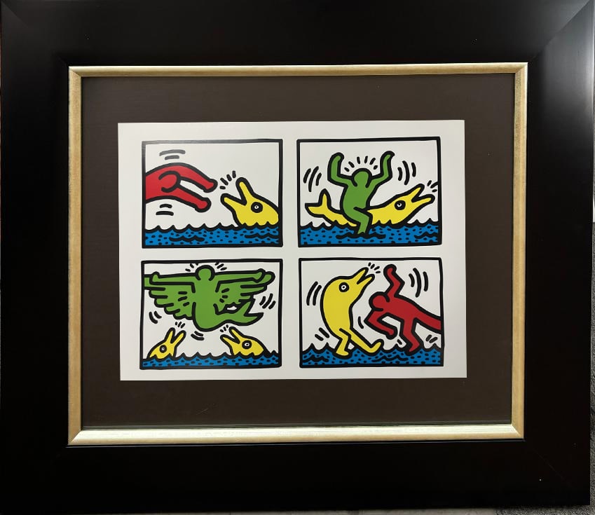 Keith Haring (American 1958-1990) Lithograph from 1984: Keith Haring (American 1958-1990) Lithograph from 1984. Approx 15x11 inches image size and 22x20 inches custom frame. Includes documentation Art Artwork Artist.