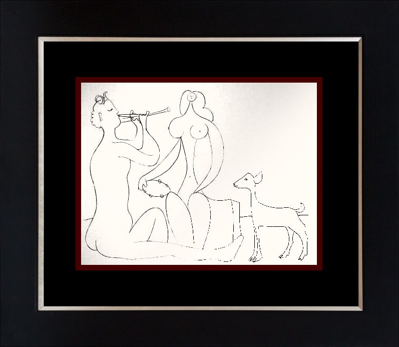 Picasso (Spanish 1881-1973) Original Lithograph 1955 from the Antibes Collection: Pablo Picasso (Spanish 1881-1973) Lithograph 1956 Mourlot Press in Paris France. These 1956 Picasso Antibes Suite Lithographs are highly sought after Includes certificate. Custom framed Approx 22x18 i