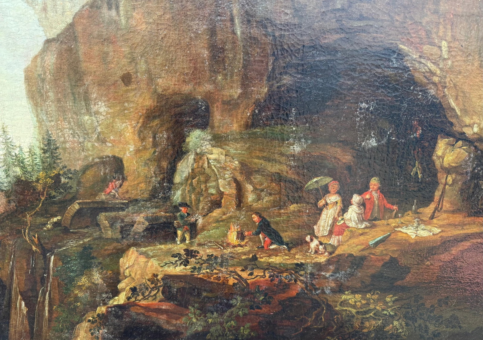 Old Masters European School 18th Century Oil on canvas (relined) Circa Late 18th century: Old Masters European School 18th CenturyOil on canvas (relined)Circa Late 18th centuryOil on canvas from the European School, dating to the late 18th century, depicting a refined gallant scene set wit