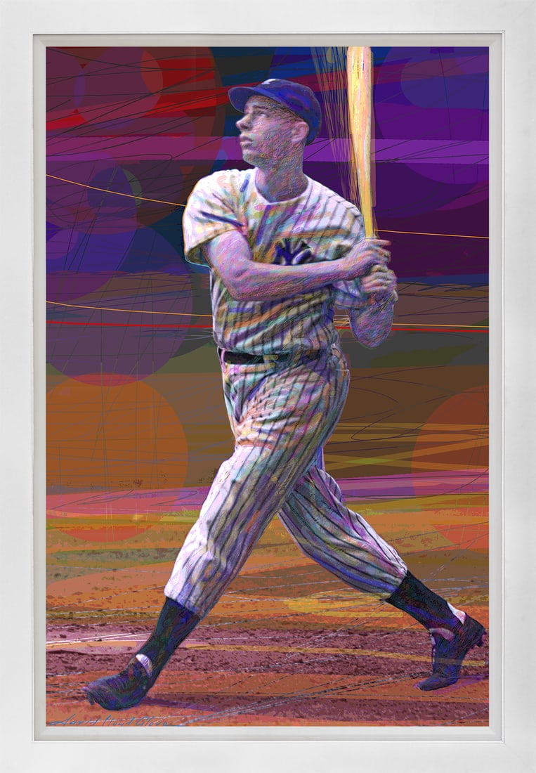 David Lloyd Glover (American 1949) Joltin Joe DiMaggio Hand Embellished Painting on canvas David: Joltin Joe DiMaggio Hand Embellished Painting on canvas by David Lloyd Glover Hand signed by the artist. On canvas image size. Approx image size 18x24 inches. Custom framed and includes certificate. T