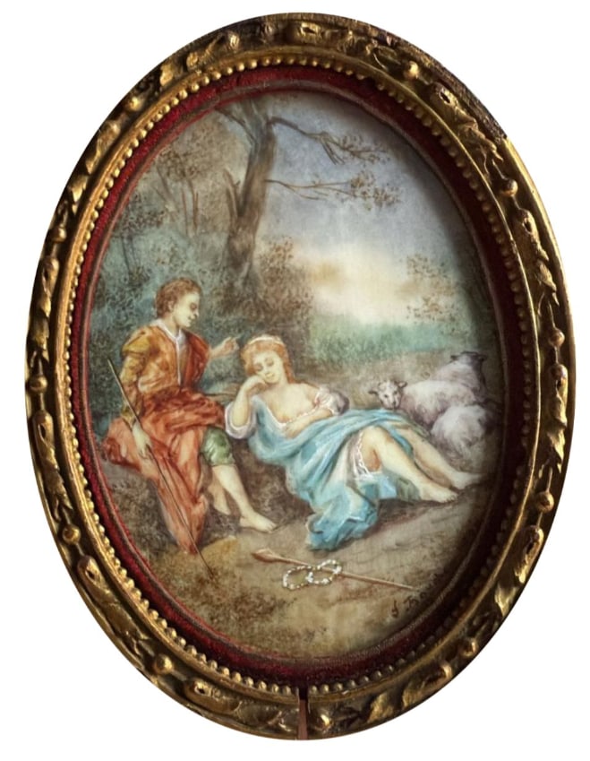 Artist: Francois Boucher Technique: Oil ancient painting on bone: Francois BoucherOil ancient painting on bone Signed: lower right corner F. Boucher Approx 12x9 cm. Private Collection. Art Artwork Artist.