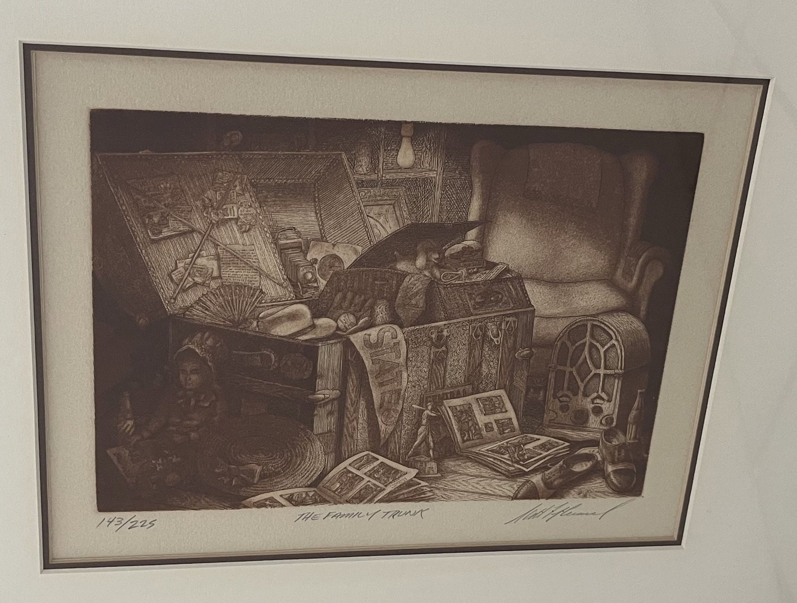 Scott Fitzgerald Vintage Original Etching. The Family Trunk. 19.5 x 16.5 inches.: Scott Fitzgerald. The Family Trunk. Vintage Original Etching with Certificate of Authenticity. Very Good Condition. 19.5 x 16.5 inches. Framed. 17 step Art Artwork Artist.
