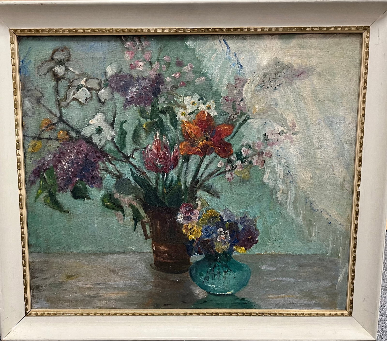 Bressler Dumont. Original oil painting on canvas. Still Life. 26. x 22 inches.: Bressler Dumont. Original oil painting on canvas. Still Life. Nail Mounted. Original Frame. Beautiful Brush Strokes. 26.5 x 22 inches. step Art Artwork Artist.