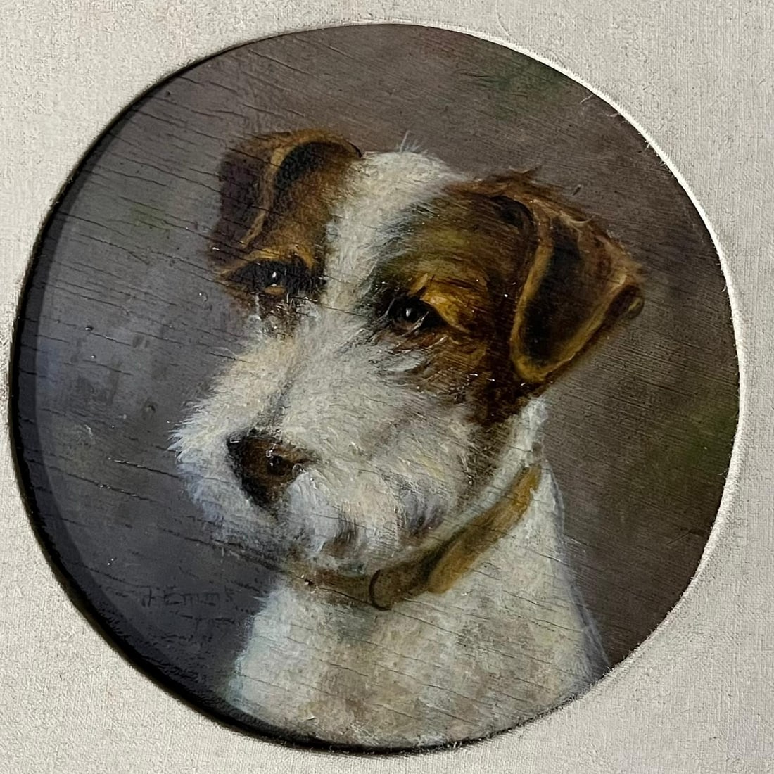 John Emms Terrior Dog Oil on Wood: John Emms Terrior Dog Oil on Wood 19x19cm. Provenance Private Collection Art Artwork Artist.