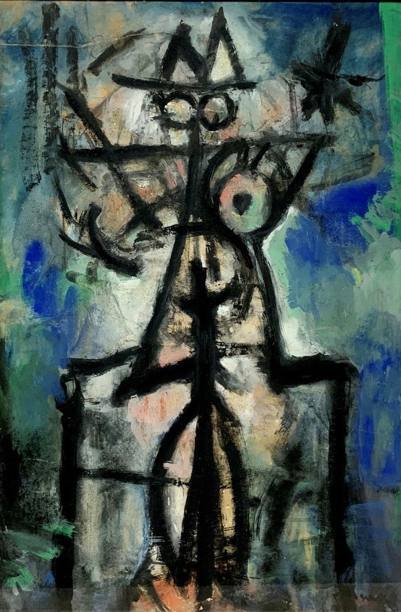 Hans Platschek German 1923-2000 Figure Tempera on paper original: Hans Platschek German 1923-2000 Composition Figure Tempera on paper original Circa 1950-53. 50x33 cm Signed “Platschek” in black paint with a brush lower right, titled upper right. With a rest