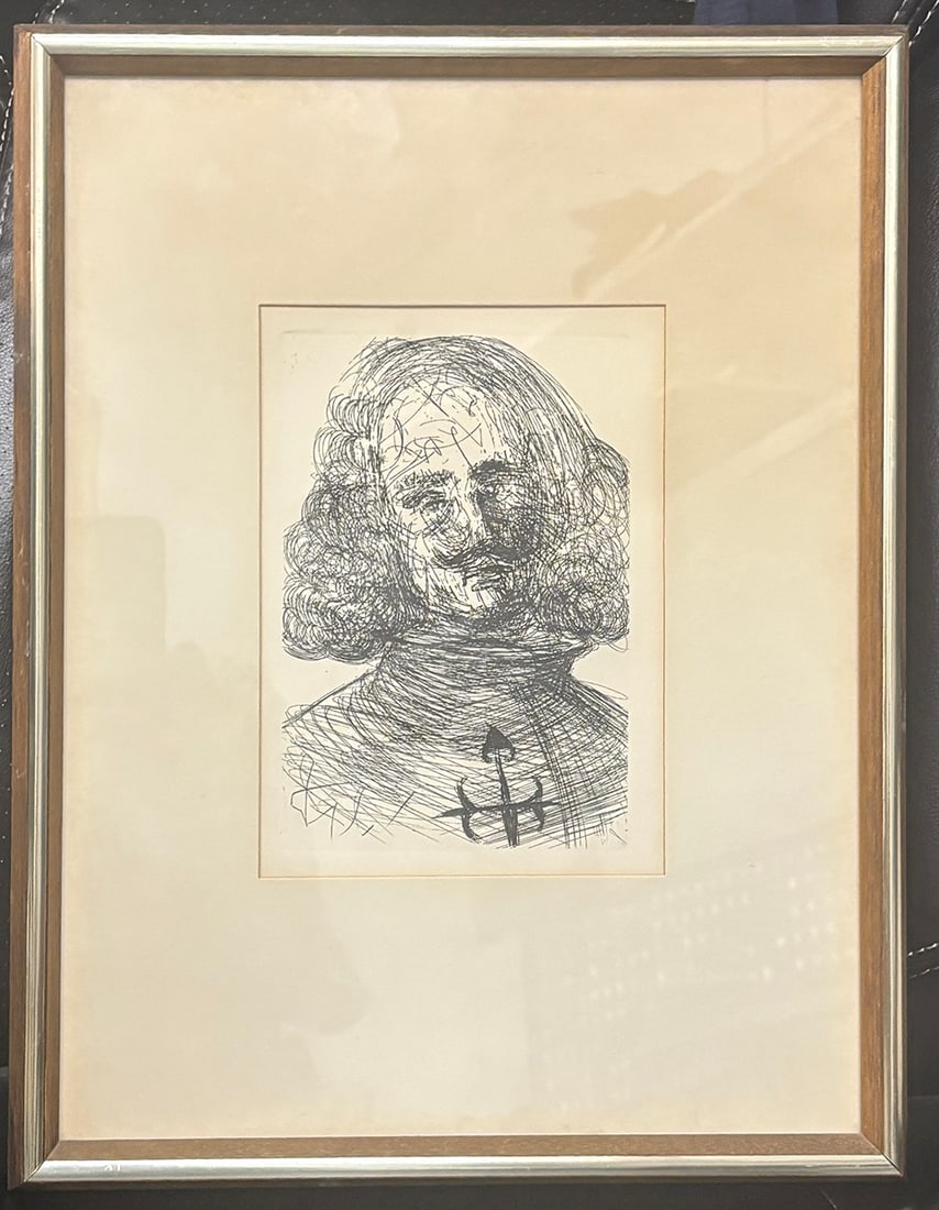 Salvador Dali Vintage original etching "Velasquez" vintage original frame with certificate of: Salvador Dali Vintage original etching "Velasquez" vintage original frame with certificate of Authenticity k Approx 15x12 inches.