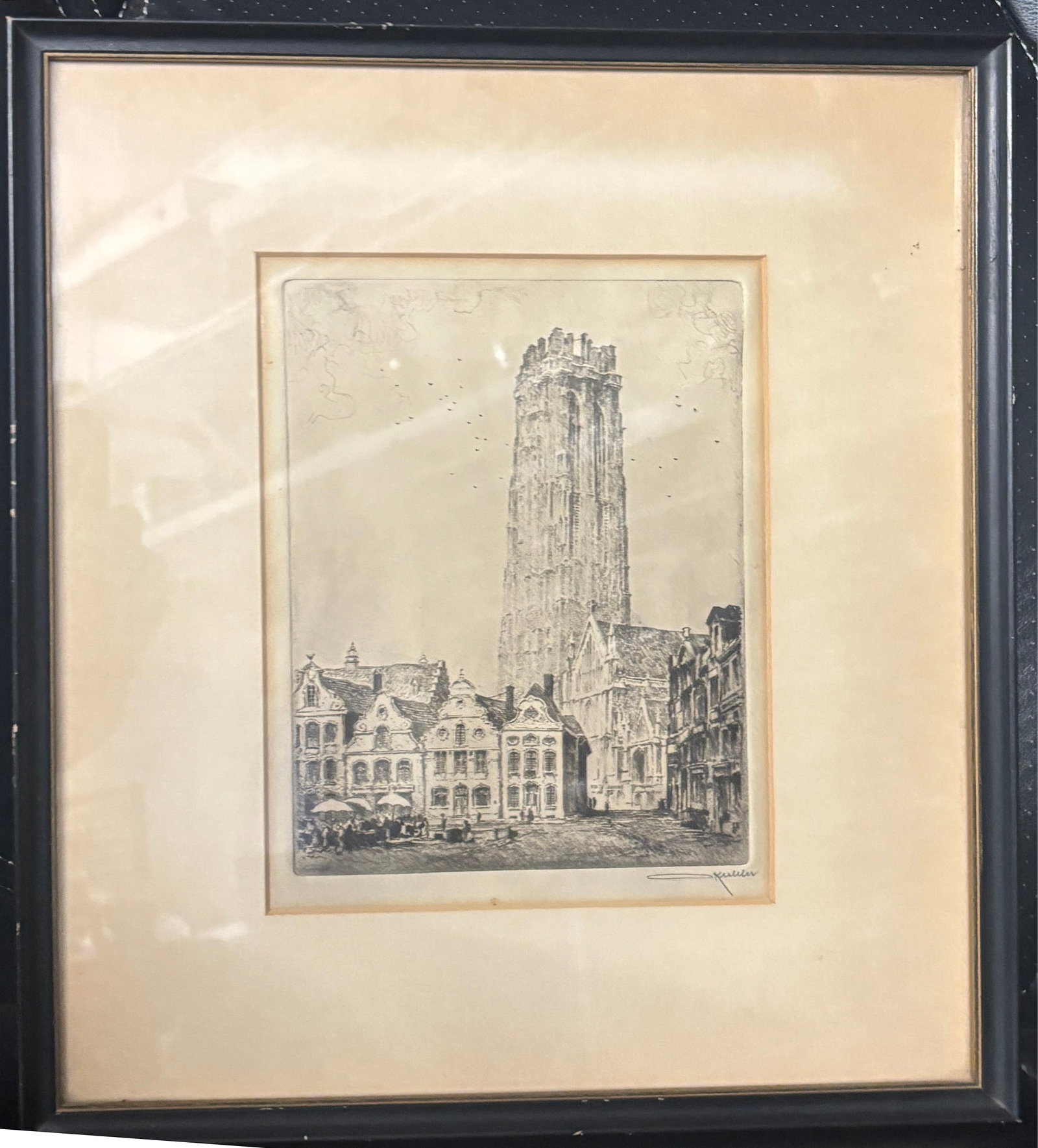Otto Kuhler Original etching signed 1928 St Rumbaut Cathedral in Mechelea Belgari: Otto Kuhler Original etching signed 1928 St Rumbaut Cathedral in Mechelea Belgari Very good condition with original frame