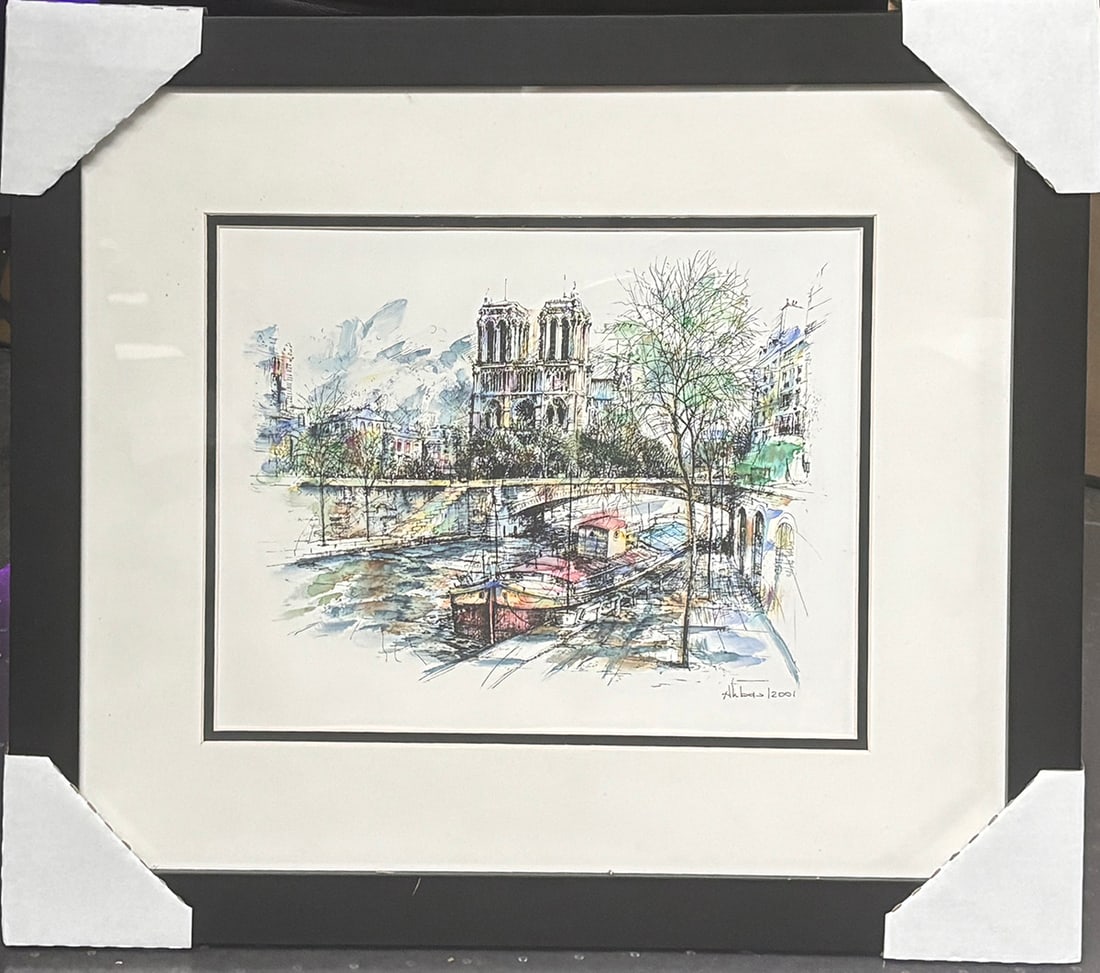 Vintage original ink and watercolor of Norte Dame Cathedral in Paris Framed: Vintage original ink and watercolor of Norte Dame Cathedral in Paris Framed in Very good condition Approx 21 x 19 inches