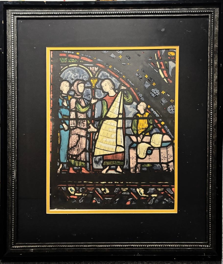 Antique Chartres Cathedral Colored Lithograph with vintage frame: Antique Chartres Cathedral Colored Lithograph with vintage frame This is in a very good condition with a vibrant and beautiful colors Size 23x20 inches step