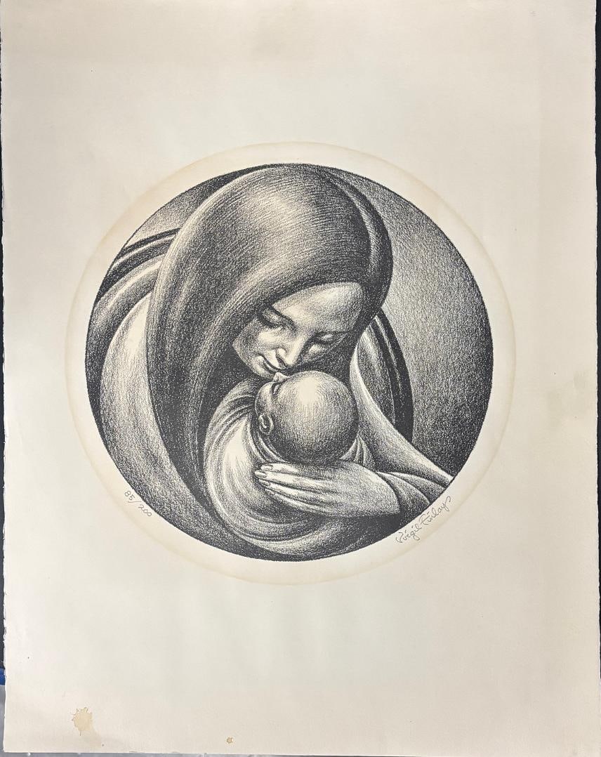 Original Vintage Virgil Finley "Mother and Child" Signed and Numbered 1960th Original Vintage (1 of 1)