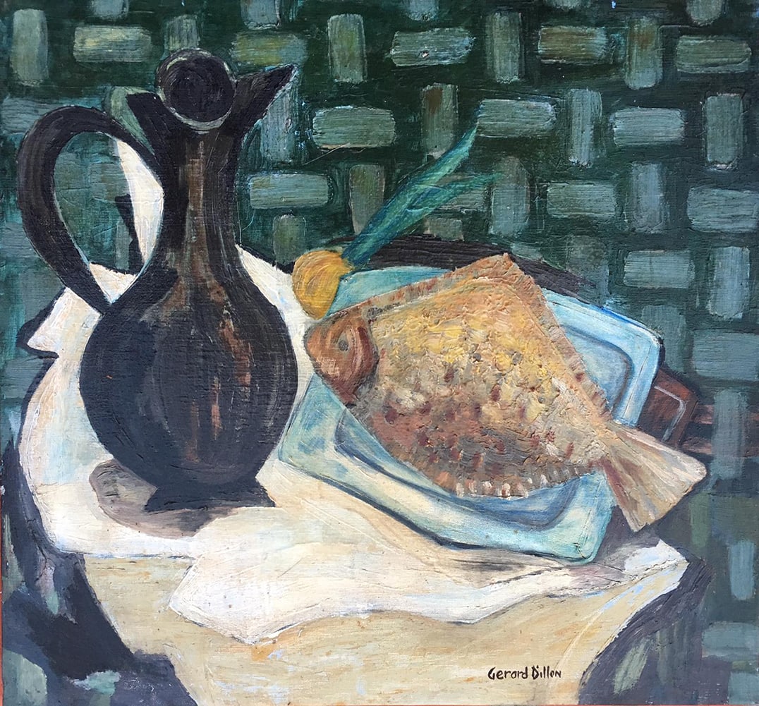 Gerald Dillon Still life oil painting on canvas: Gerald Dillon. Still Life. oil painting on canvas. Approx 23x22 inches image size. Hand signed. Art Artwork Artist.