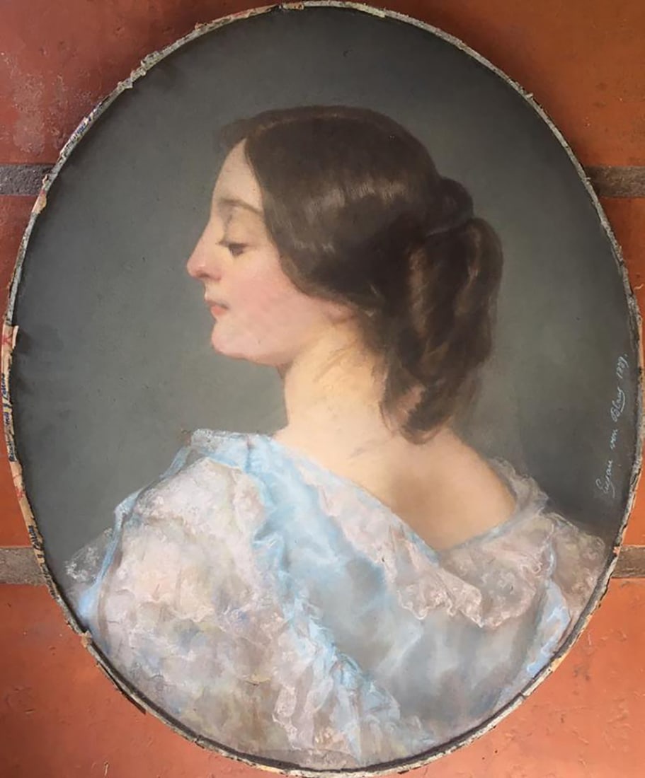 Eugene de von Blaas Pastel on board oval: Eugene de von Blaas Pastel on board oval. Measures 54 x 65 cm. Art Artwork Artist.