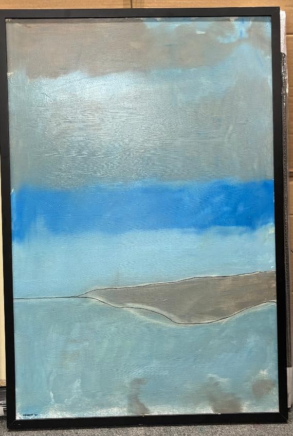 Wheeler Sky Spit Lagoon on canvas 2007 by Wheeler: Sky Spit Lagoon 2007 Original oil painting on canvas by H. Wesley Wheeler 37x25 inches image size. One of a kind original. Signed and framed. One of his best works step Art Artwork Artist.