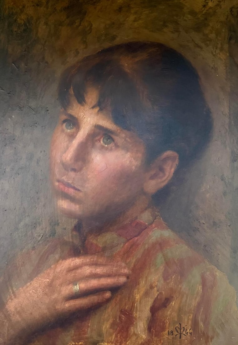 19th Century Painting - Portrait of a Young Woman oil painting on canvas: 19th Century Painting-Portrait of a Young woman oil painting on canvas Artist: Signed with monogram and dated in the lower right corner. Measurements: 35 x 26 cm.Provenance: Private collection Art Art